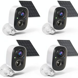 Tziarp 2K Solar Bullet Security Camera 4 Pack White Outdoor WiFi-0