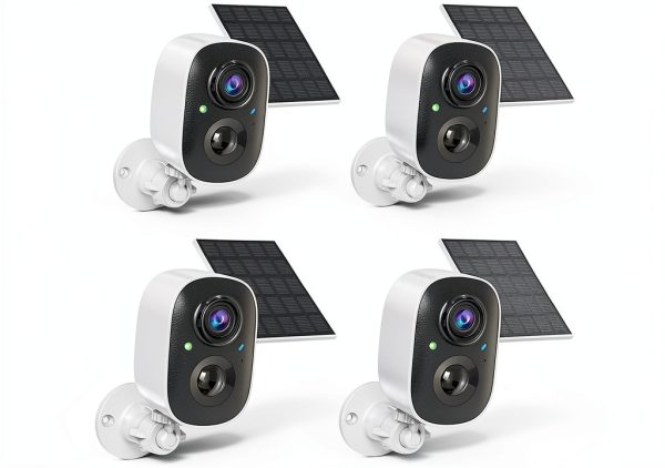 Tziarp 2K Solar Bullet Security Camera 4 Pack White Outdoor WiFi-0