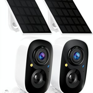 Tziarp Solar Bullet Security Camera 2K 1440p 2‑Way Audio 2‑Pack White-0
