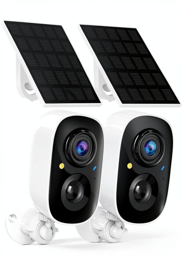 Tziarp Solar Bullet Security Camera 2K 1440p 2‑Way Audio 2‑Pack White-0