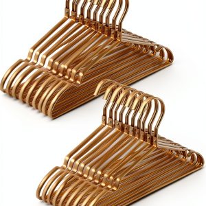 Amber Home 20 Pack Premium Matte Gold Aluminum Coat Hangers, 16.5” Extra Smooth & Durable Metal Shirt Dress Hanger, Light & Sturdy Metal Rack for Jacket Trouser Pant Slack-0