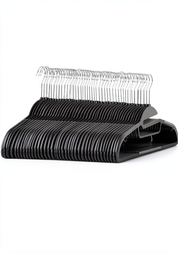 Amazon Basics Non-slip Heavy Duty Plastic Hanger with Rubber and Horizontal Bar, Pack of 50, Gray-2